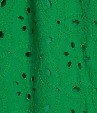 Sugarlips Plus Floral/Geometric Puff-Sleeve Eyelet Embroidered Midi Shift Dress