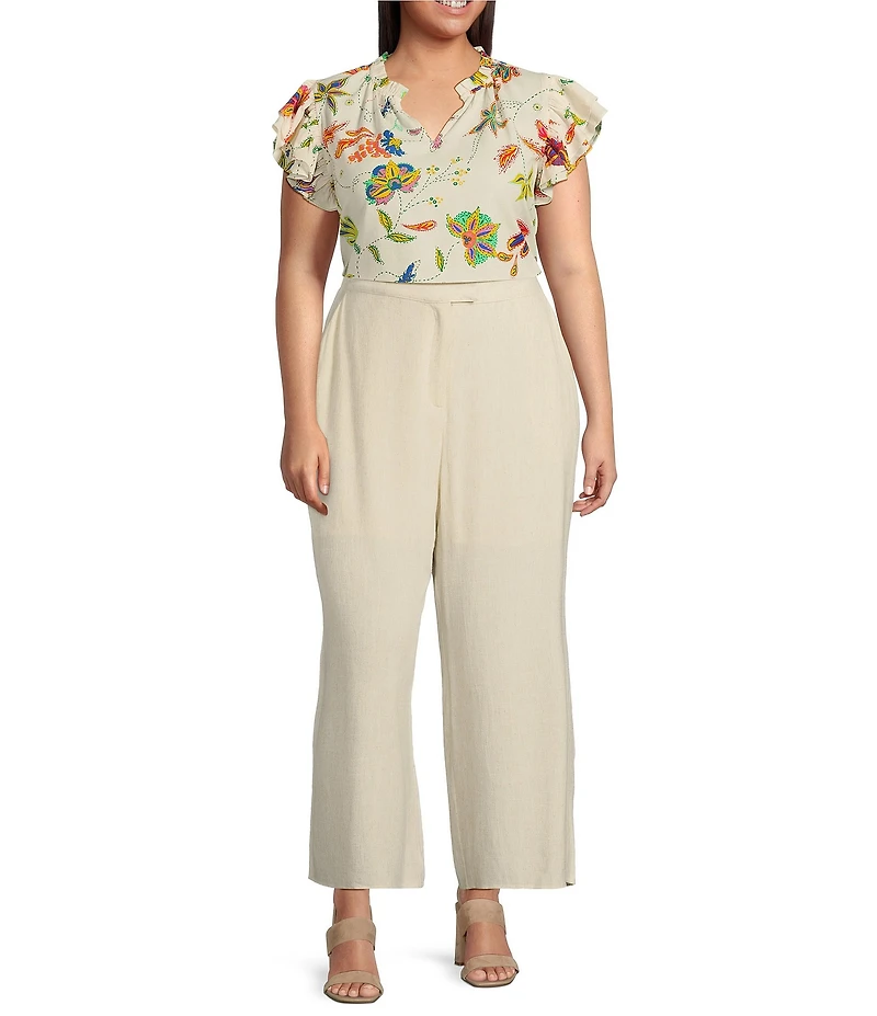 Sugarlips Plus Floral/Paisley Printed Flutter-Sleeve Woven Top
