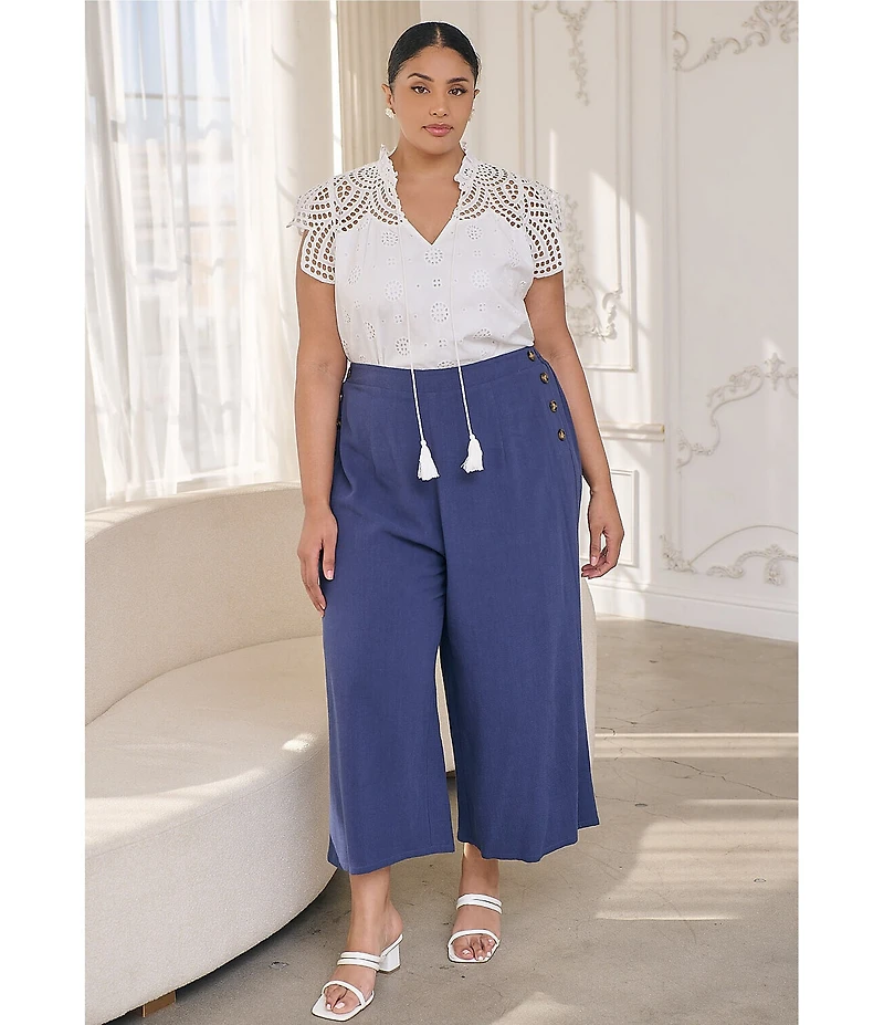 Sugarlips Plus Ginna Eyelet Embroidered Lace Tassel Accented Tie Top