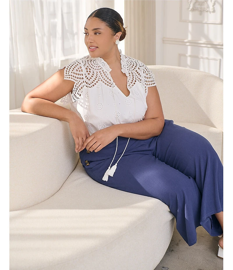 Sugarlips Plus Ginna Eyelet Embroidered Lace Tassel Accented Tie Top