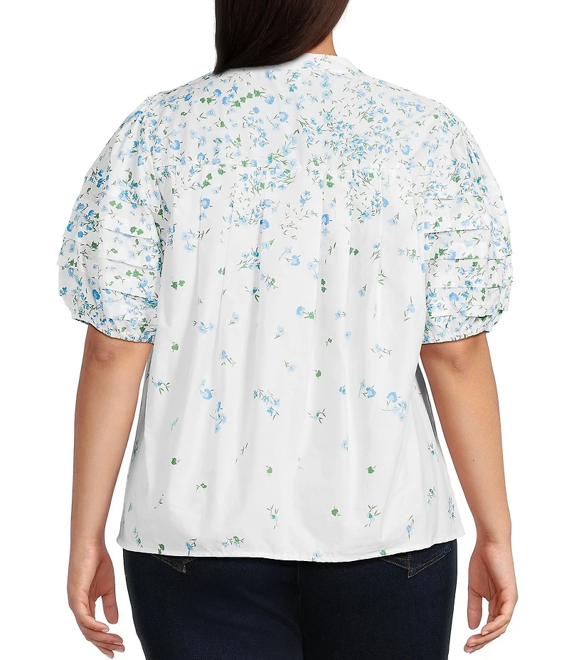 Sugarlips Plus Gradient Floral Printed Puffed Sleeve Poplin Shirt