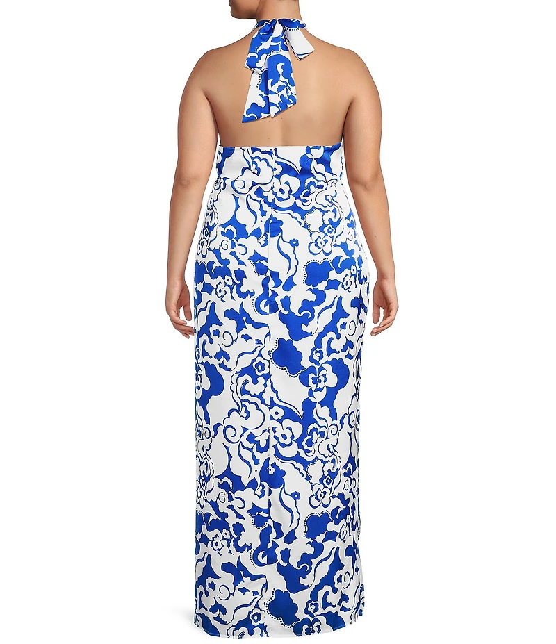 Sugarlips Plus Helsinki Floral Tilda Satin Halter Maxi Dress