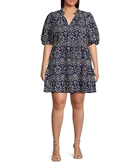 Sugarlips Plus Jacey Floral Eyelet Short Sleeve Babydoll Shift Dress