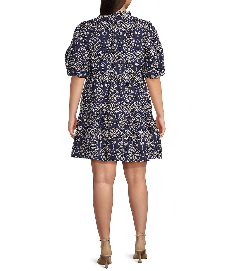 Sugarlips Plus Jacey Floral Eyelet Short Sleeve Babydoll Shift Dress