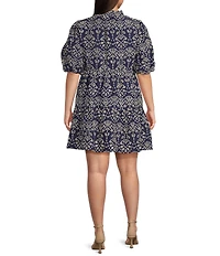 Sugarlips Plus Jacey Floral Eyelet Short Sleeve Babydoll Shift Dress