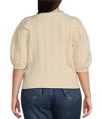 Sugarlips Plus Jamari Balloon Short Sleeve Pearl Embellished Sweater