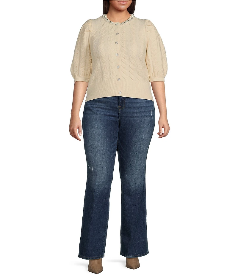 Sugarlips Plus Jamari Balloon Short Sleeve Pearl Embellished Sweater