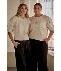 Sugarlips Plus Jamari Balloon Short Sleeve Pearl Embellished Sweater