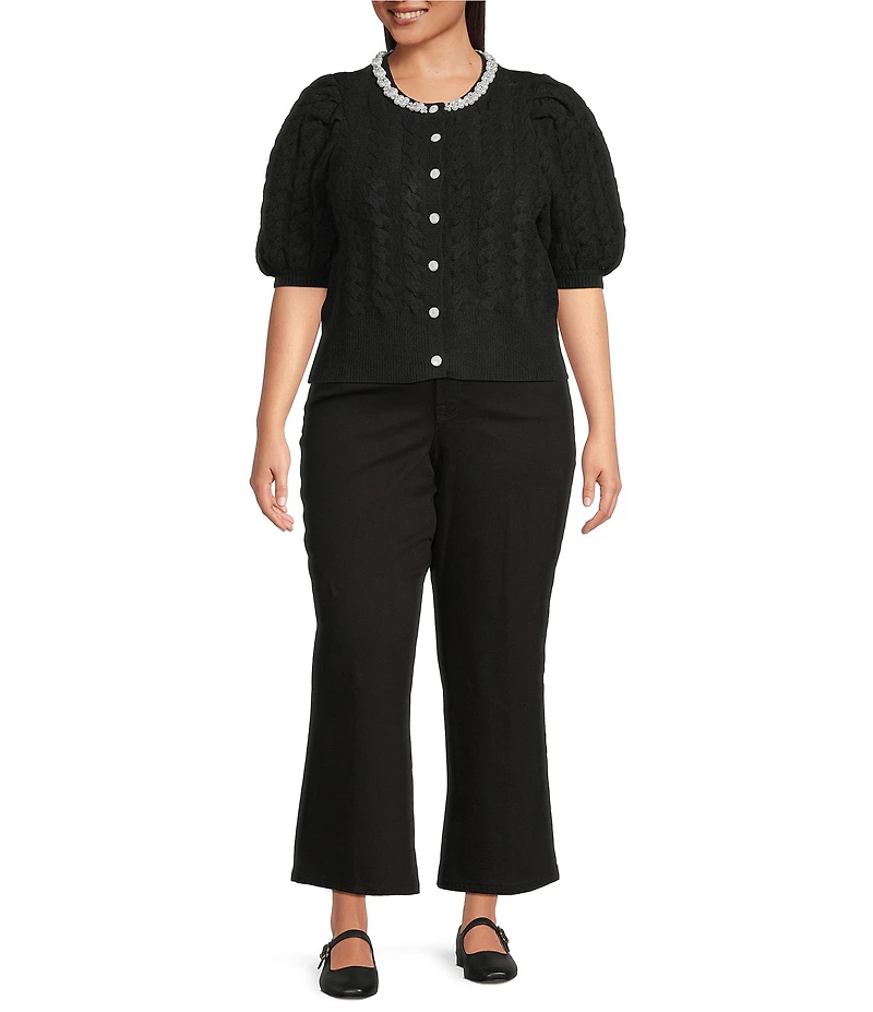Sugarlips Plus Jamari Balloon Short Sleeve Pearl Embellished Sweater