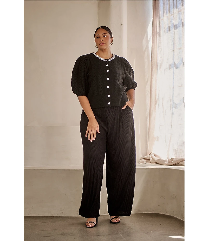 Sugarlips Plus Jamari Balloon Short Sleeve Pearl Embellished Sweater