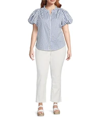 Sugarlips Plus Jayla Vertical-Striped Puffed Sleeve Button Front Shirt