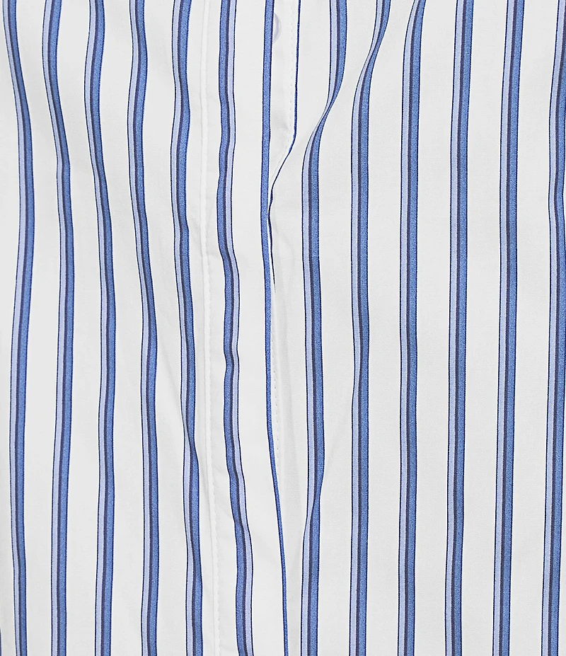 Sugarlips Plus Jayla Vertical-Striped Puffed Sleeve Button Front Shirt