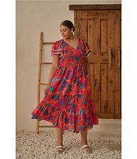 Sugarlips Plus Kahlia Tropical Printed Flutter Sleeve Tiered Midi Dress