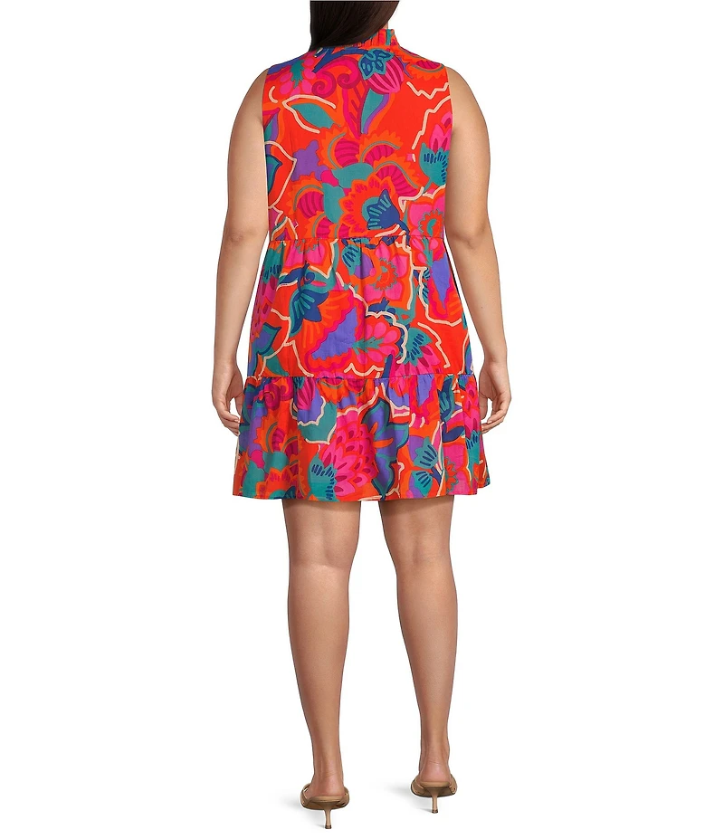 Sugarlips Plus Kahlia Tropical-Printed Sleeveless Poplin Shift Dress