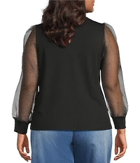 Sugarlips Plus Knit Long Sheer Leopard Sleeve Top
