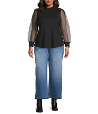 Sugarlips Plus Knit Long Sheer Leopard Sleeve Top