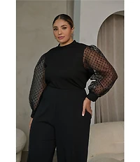 Sugarlips Plus Knit Long Sheer Leopard Sleeve Top