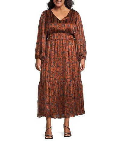 Sugarlips Plus Leoben Floral Balloon Sleeve Long Dress