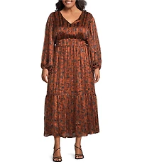 Sugarlips Plus Leoben Floral Balloon Sleeve Long Dress