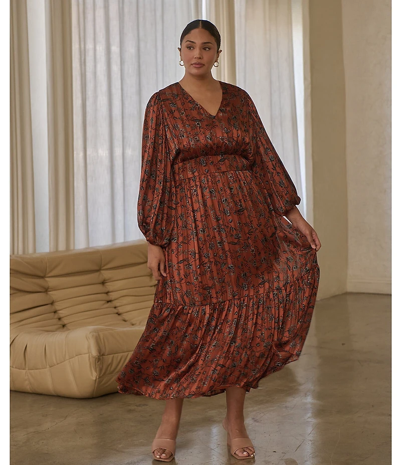 Sugarlips Plus Leoben Floral Balloon Sleeve Long Dress
