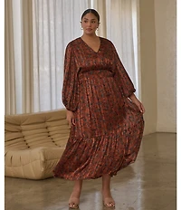 Sugarlips Plus Leoben Floral Balloon Sleeve Long Dress