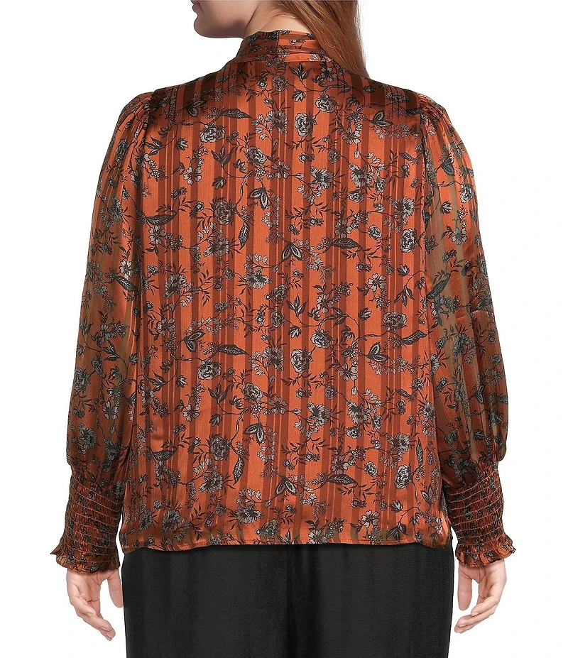 Sugarlips Plus Leoben Floral/Stripe Printed Balloon Sleeve Satin Blouse