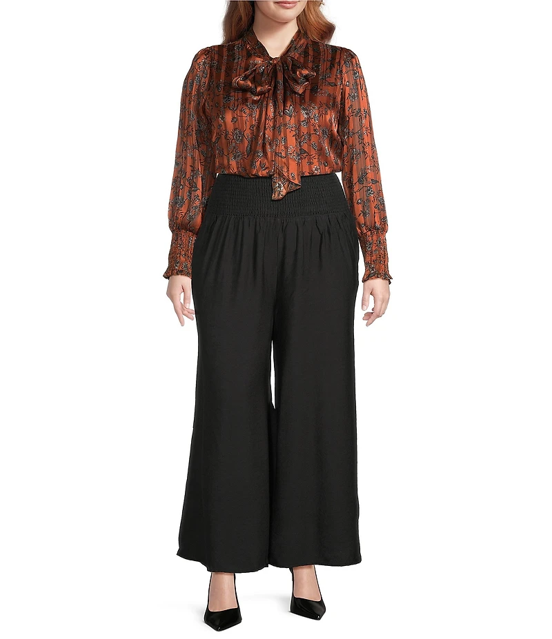 Sugarlips Plus Leoben Floral/Stripe Printed Balloon Sleeve Satin Blouse