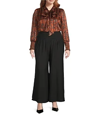 Sugarlips Plus Leoben Floral/Stripe Printed Balloon Sleeve Satin Blouse
