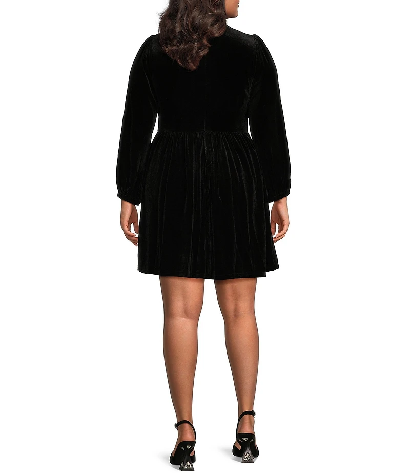 Sugarlips Plus Long Sleeve Bow Velvet Mini Dress