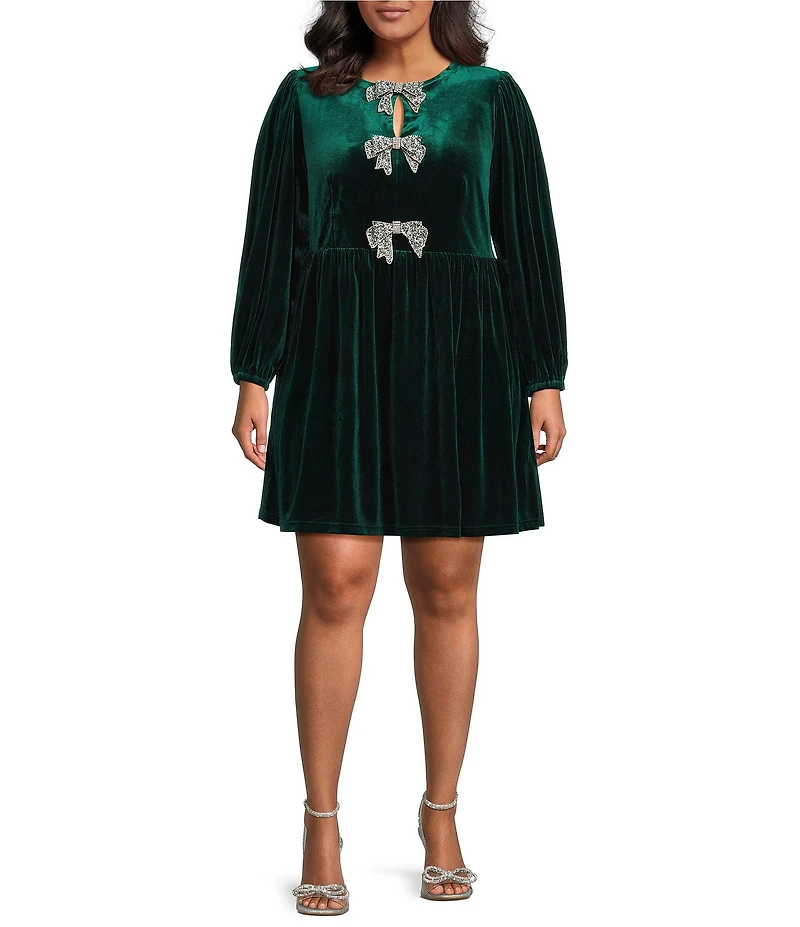 Sugarlips Plus Long Sleeve Bow Velvet Mini Dress