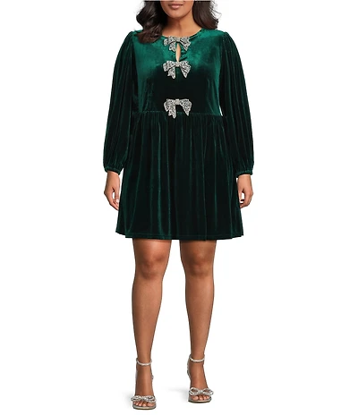 Sugarlips Plus Long Sleeve Bow Velvet Mini Dress