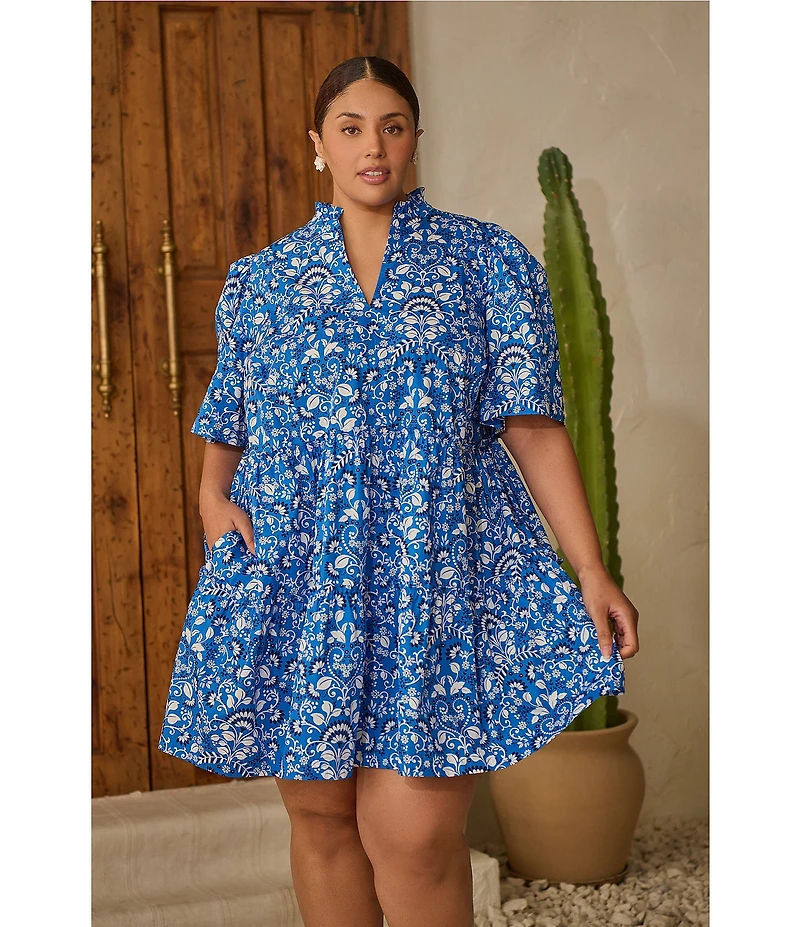Sugarlips Plus Lulu Floral/Paisley Printed Short Sleeve Shift Dress