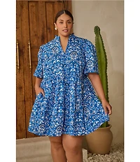 Sugarlips Plus Lulu Floral/Paisley Printed Short Sleeve Shift Dress