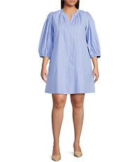 Sugarlips Plus Malaga Striped Puffed-3/4-Sleeve Shift Dress