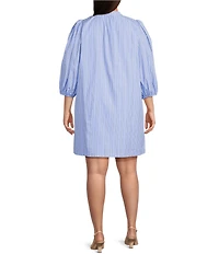Sugarlips Plus Malaga Striped Puffed-3/4-Sleeve Shift Dress