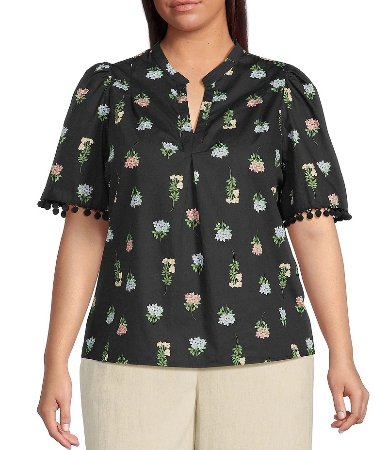 Sugarlips Plus Mayrel Floral Short Sleeve Split Neck Blouse