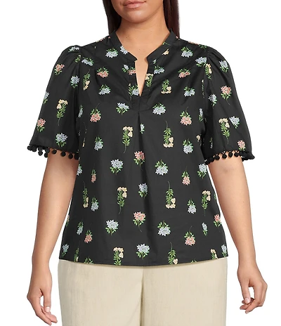 Sugarlips Plus Mayrel Floral Short Sleeve Split Neck Blouse