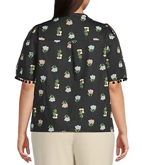 Sugarlips Plus Mayrel Floral Short Sleeve Split Neck Blouse