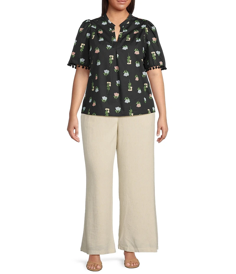 Sugarlips Plus Mayrel Floral Short Sleeve Split Neck Blouse