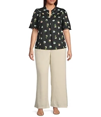 Sugarlips Plus Mayrel Floral Short Sleeve Split Neck Blouse