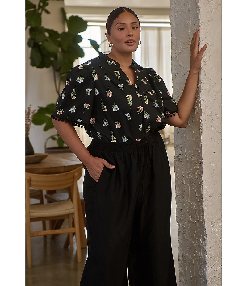Sugarlips Plus Mayrel Floral Short Sleeve Split Neck Blouse