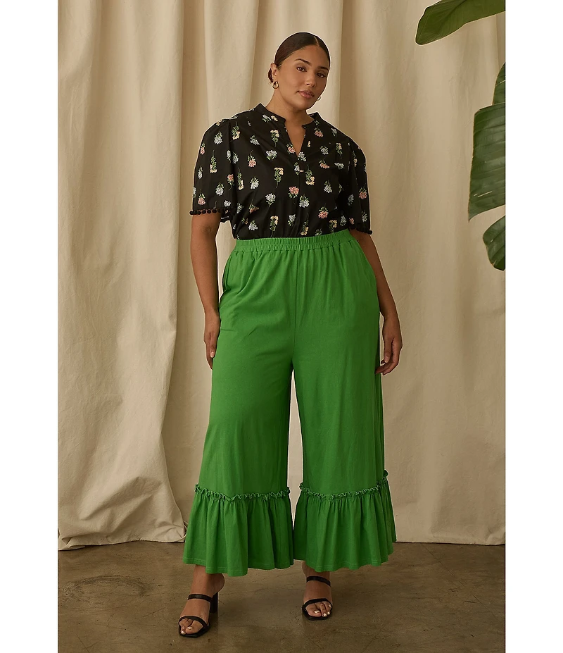 Sugarlips Plus Mayrel Floral Short Sleeve Split Neck Blouse
