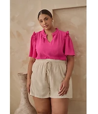 Sugarlips Plus Ordena Split Neck Ruffle Top