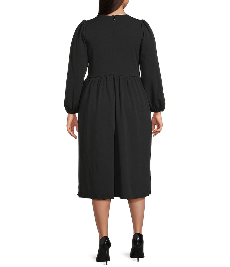 Sugarlips Plus Pearl Jena Glow Bow Round Neck Long Sleeve Velvet Midi Dress