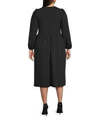 Sugarlips Plus Pearl Jena Glow Bow Round Neck Long Sleeve Velvet Midi Dress