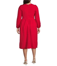 Sugarlips Plus Pearl Jena Glow Bow Round Neck Long Sleeve Velvet Midi Dress