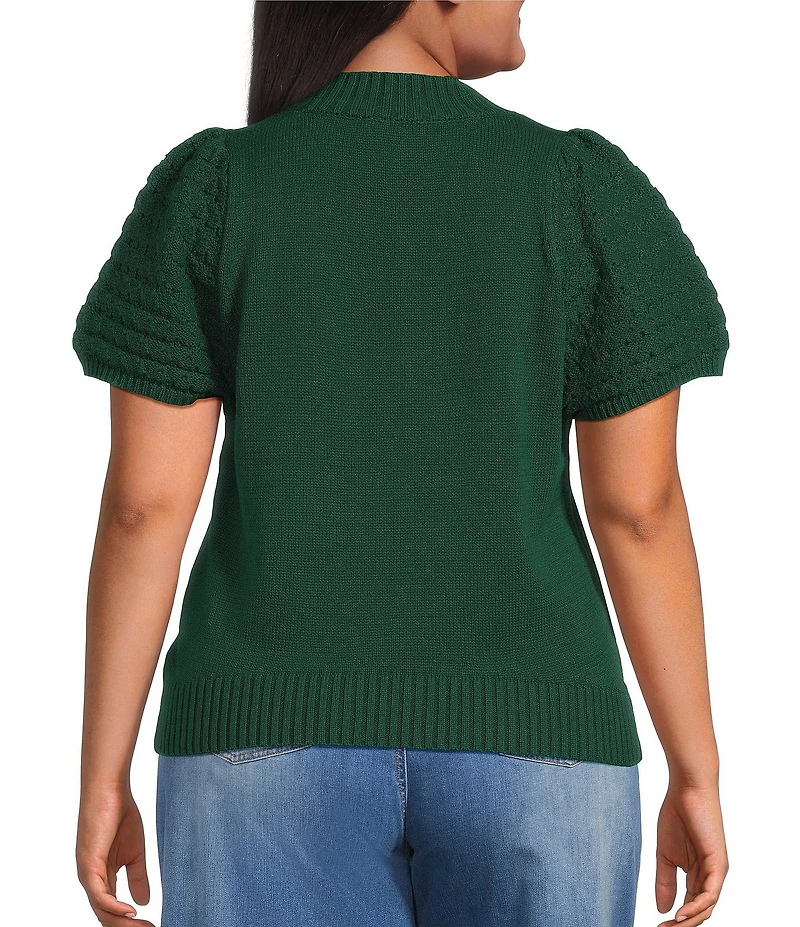 Sugarlips Plus Pearla Mock Neck Crochet Short Sleeve Sweater Top