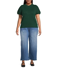 Sugarlips Plus Pearla Mock Neck Crochet Short Sleeve Sweater Top