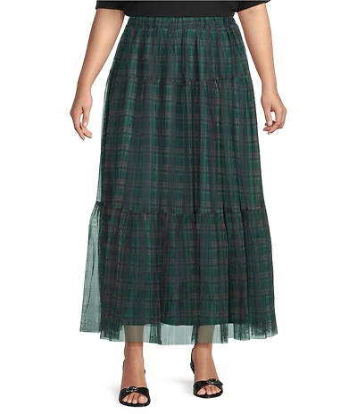Sugarlips Plus Plaid Mesh Maxi Skirt