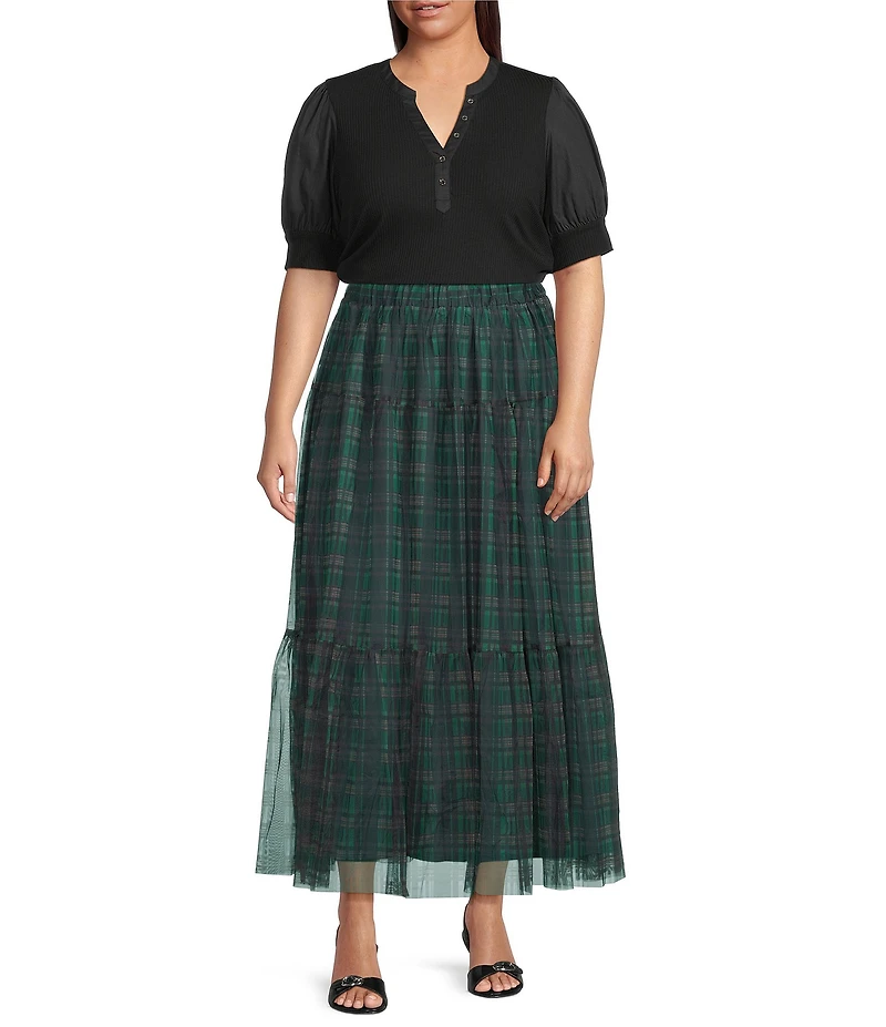 Sugarlips Plus Plaid Mesh Maxi Skirt